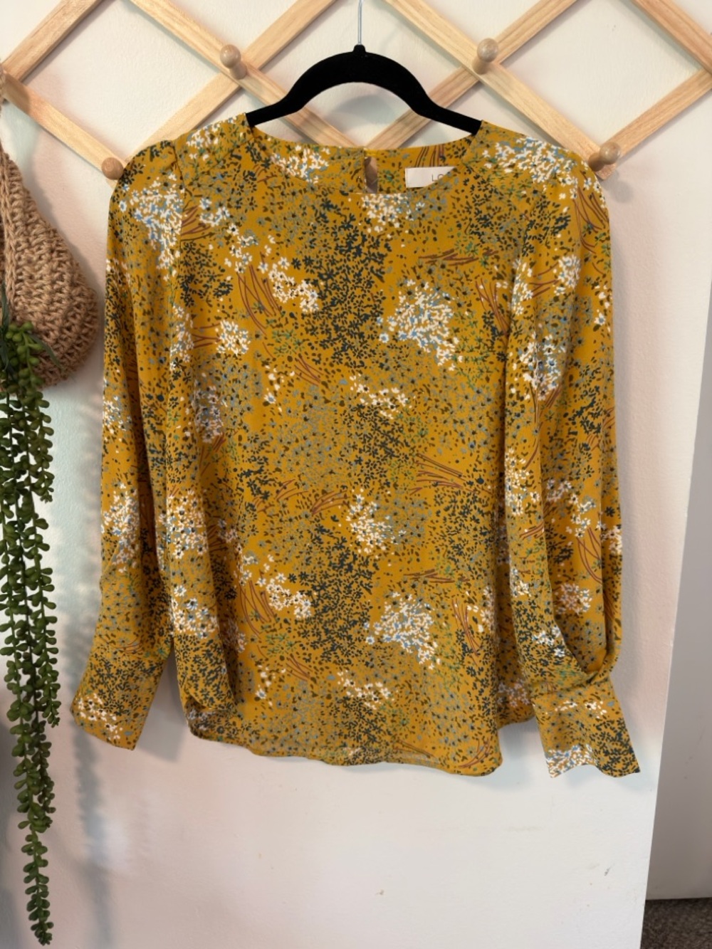 LOFT‎ Floral Long Sleeve Blouse XSP Mustard Yellow